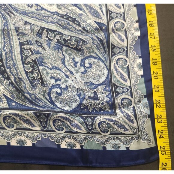 Luxury Paisley Blue/White Square Scarf 27 inch Western Wild Rag New With Tags - Picture 4 of 11